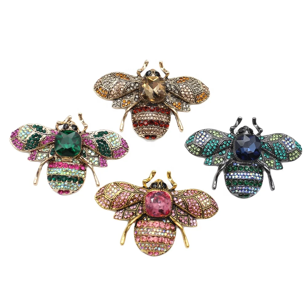 Vintage Gold Plated Purple Rhinestone Insect Honey Bee Brooches Crystal Bee Brooch for Women
