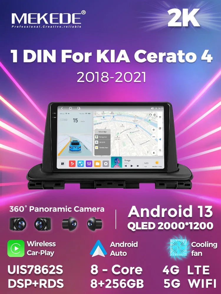 MEKEDE Android 8core 4G LTE WiFi 2K QLED touch screen gps navigation radio player for KIA Cerato 4 2018-2021
