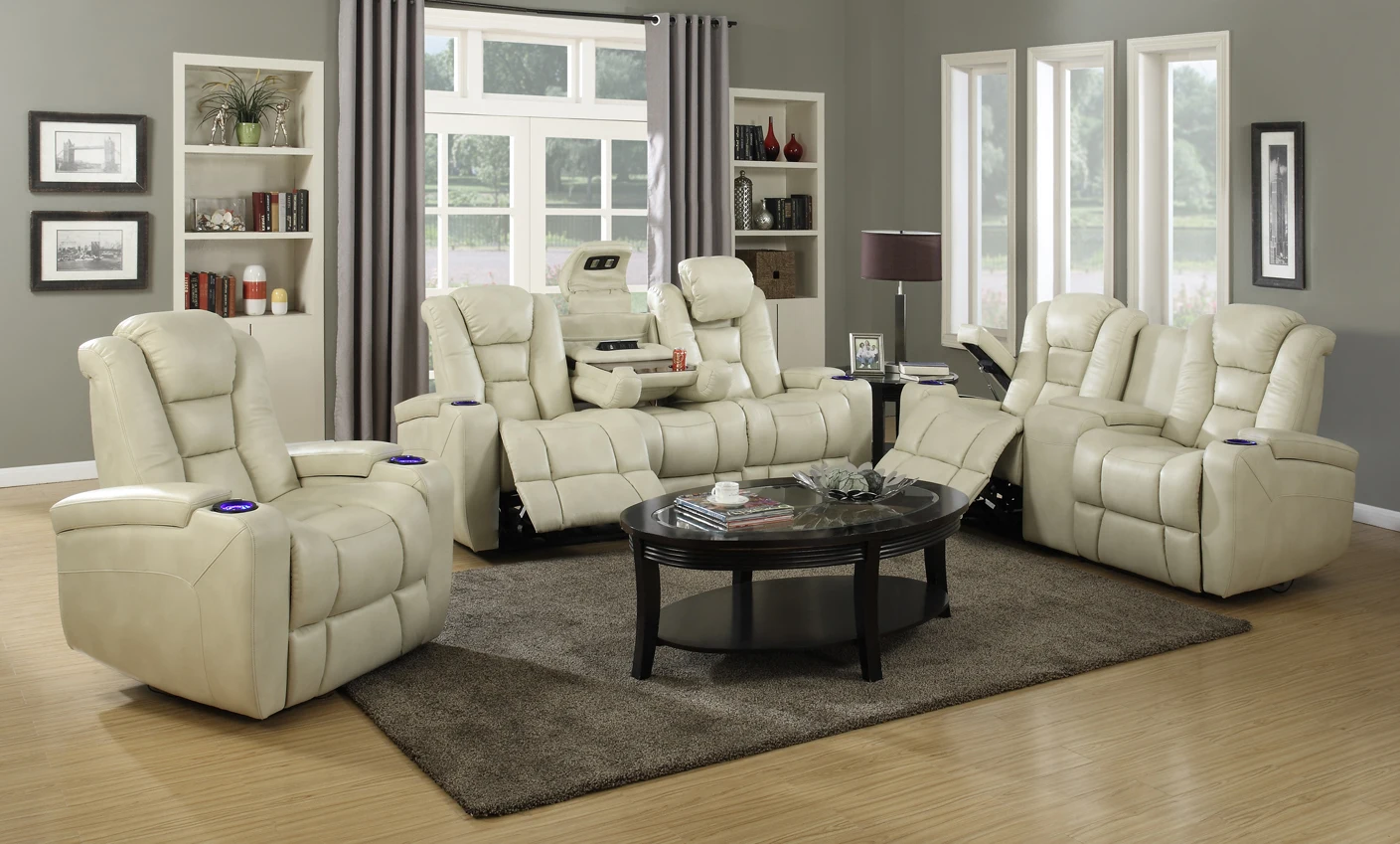 Modern Splicing Process Furniture 1+2+3 Electric leather Recliner Sofa set living room