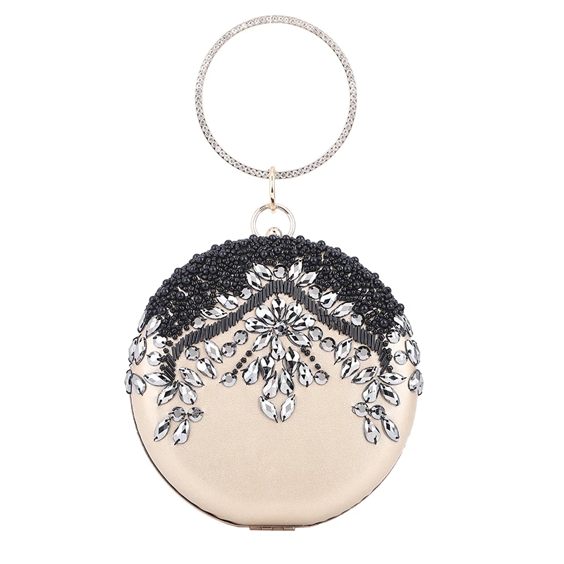 2021 производитель круглая портативная Изысканная односторонняя Сумка-клатч с вышивкой бисером для высококачественного вечера со стразами