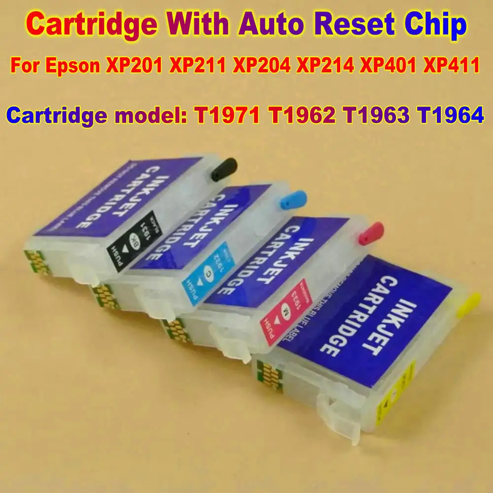 4pcs Refill Ink Cartridge with Chip for Epson XP-101 XP-201 XP-204 XP-401 XP-411 XP-211 XP-214 WF-2532 Printer T1971 T1962-T1964