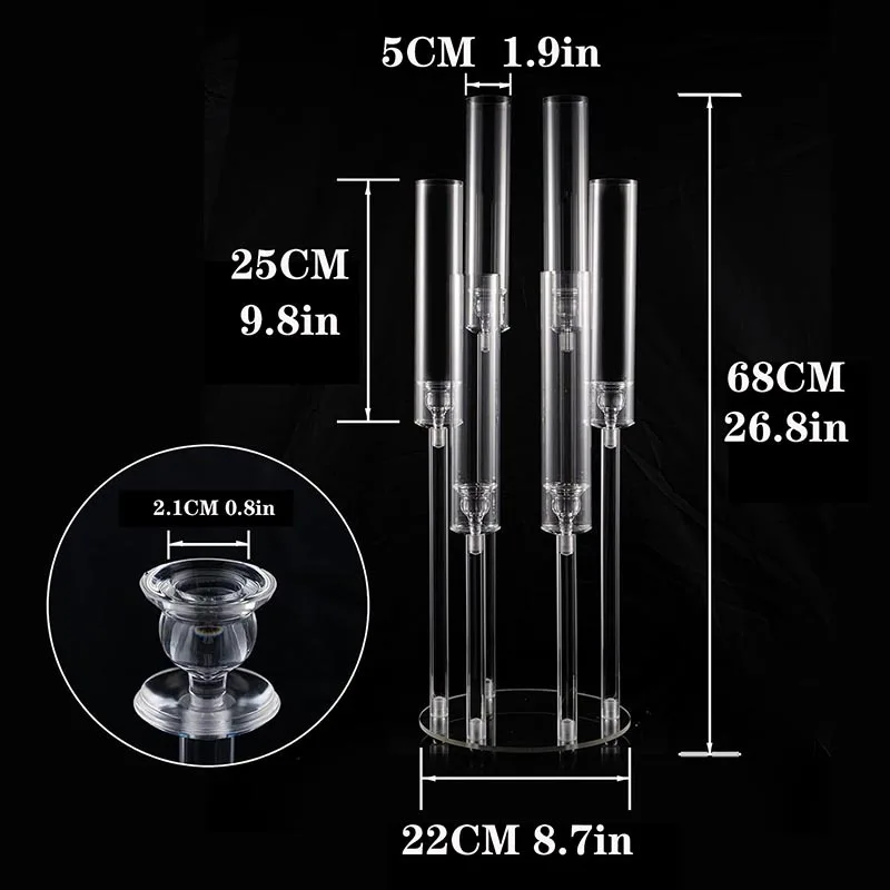 Romantic Wedding Auditorium Table Decoration Transparent Acrylic 6-Arm Candlestick Wedding Centerpieces Table Decorations