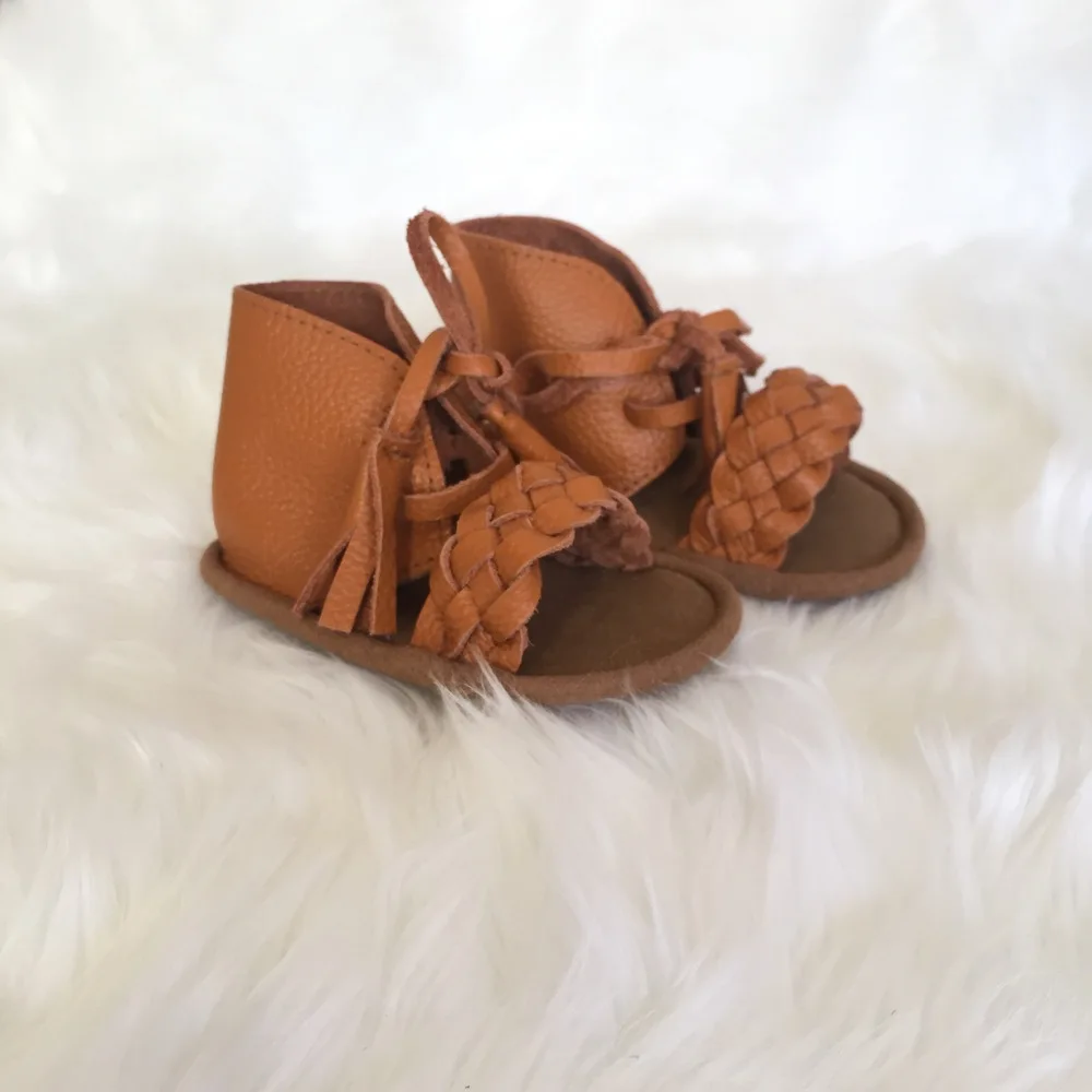 
customized fashion soft sole summer leather crochet baby sandals 