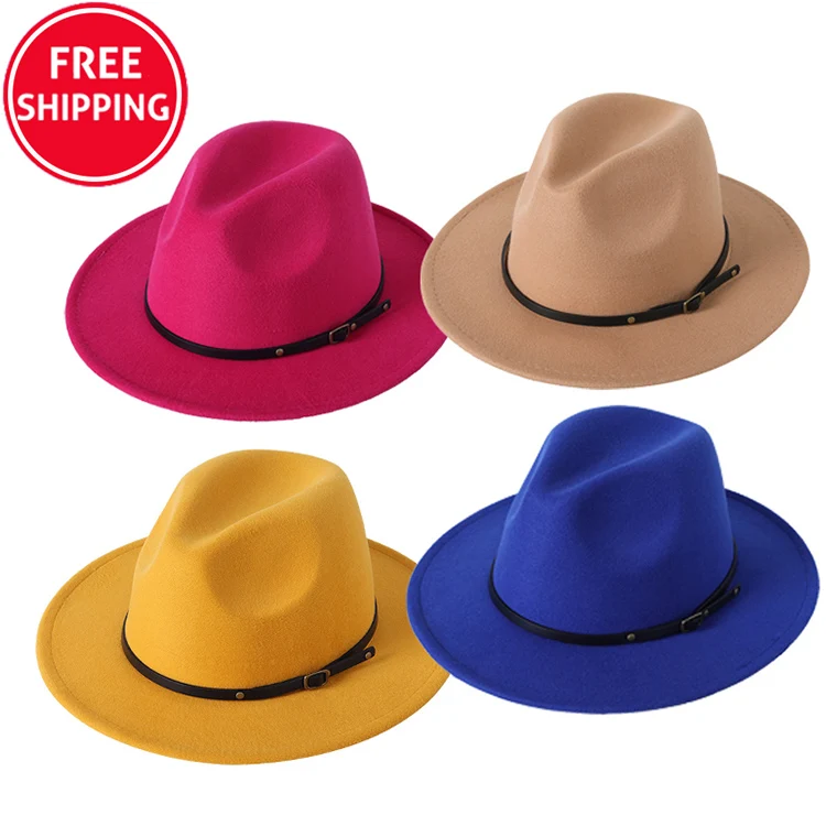 Шляпы федоры женские в стиле ретро, элегантные шерстяные шляпы различных цветов с широкими полями, для лета, 2022