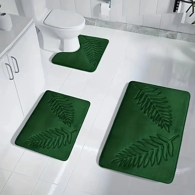 TOP seller   Higher quality wholesale leaf 2 piece Memory Foam   bath mat set 3pcs bathroom rug sets Toilet U-Shape Mat