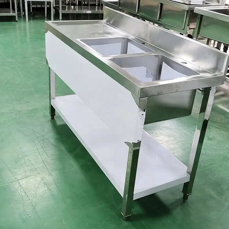 Commercial Double Bowl Wash Sink Stainless Steel Kitchen Restaurant Carton Square Modern Polished Hand Made Kitchen Sink Sink 20