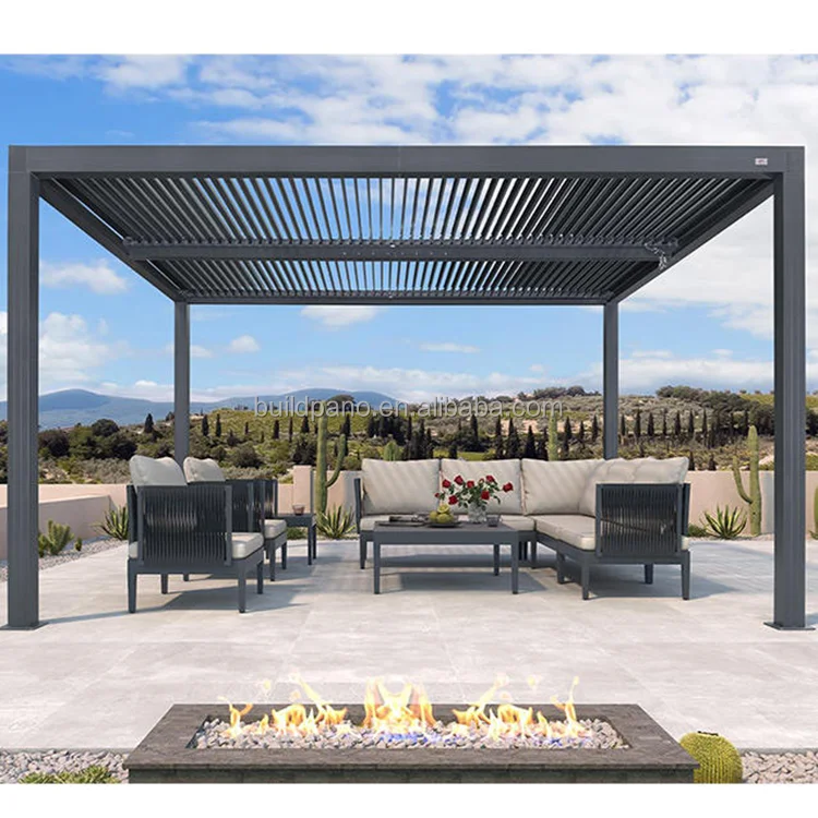 2025 European standard LED Lights Luxury Modern Outdoor Pergola Aluminium Waterproof Louver Roof Metal Garden Pergola