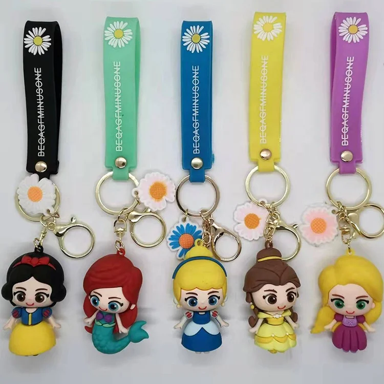 Keychains custom 3d cartoon anime princess mermaid design promotional key ring beauty girl figure keychain for girls