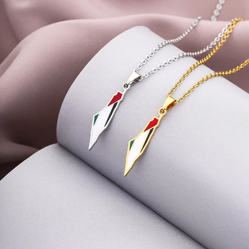  Trendy Israel and Palestine Map Flag Necklace Real Gold Plated Women Stainless Steel Country Enamel Jewelry
