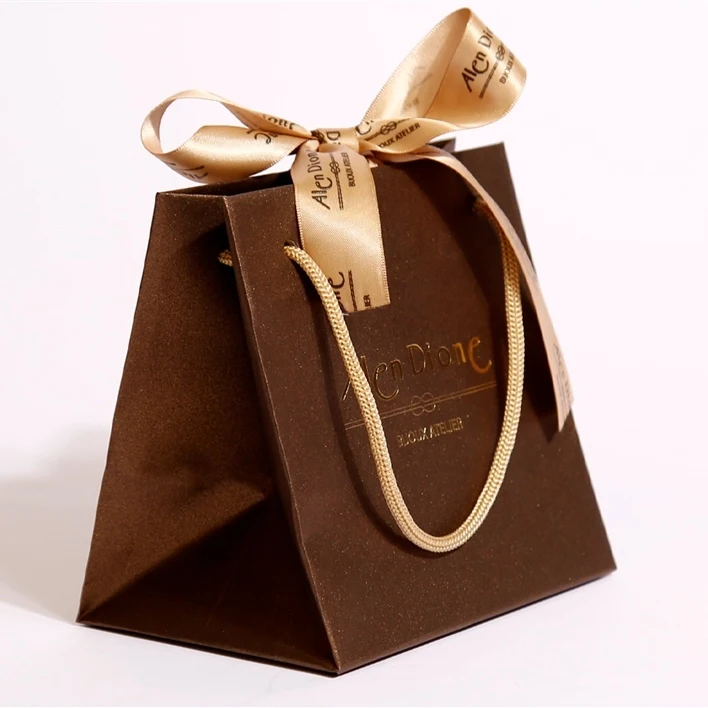Lithography ribbon handle watch earrings packaging refined paper bags for jewelry