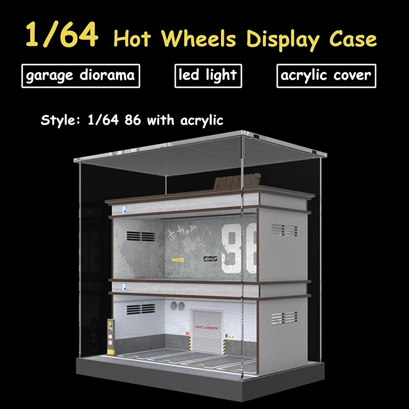 Custom Hot Wheels Acrylic Display Case - 1/64 Scale Die-cast Model Car Acrylic Display Case with LED Light and Acrylic Cover