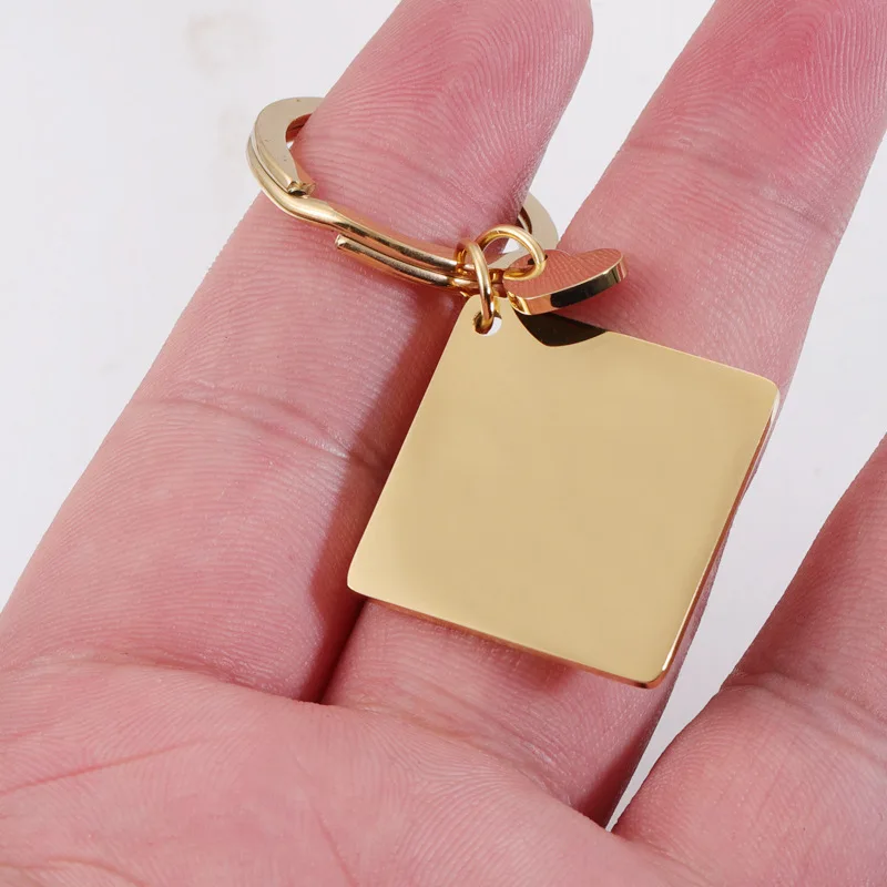 Personalized Blank Rectangle Square Picture Engraved Stainless Steel Keyring Calendar Keychain Souvenir Gifts Key Chain