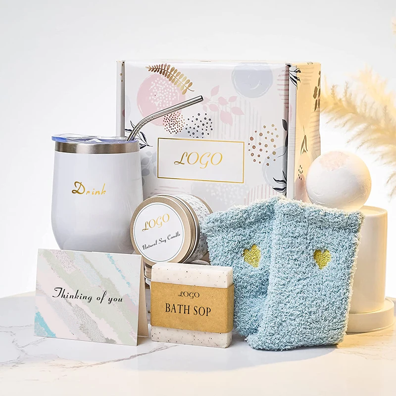 Birthday Valentines Private Label Gifts for Women with Socks Soap Bath Bomb Scented Candles Kit Gifts Set