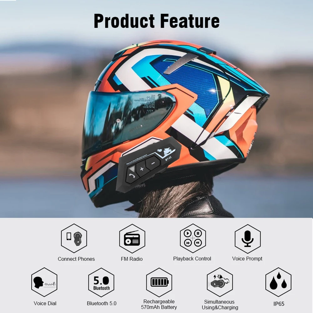 BT22 BT5.0 Мотор шлем для мотоцикла c гарнитурой беспроводной громкой связи bluetooth стерео наушники Мотоцикл наушники MP3 динамик с микрофоном из водонепроницаемого материала