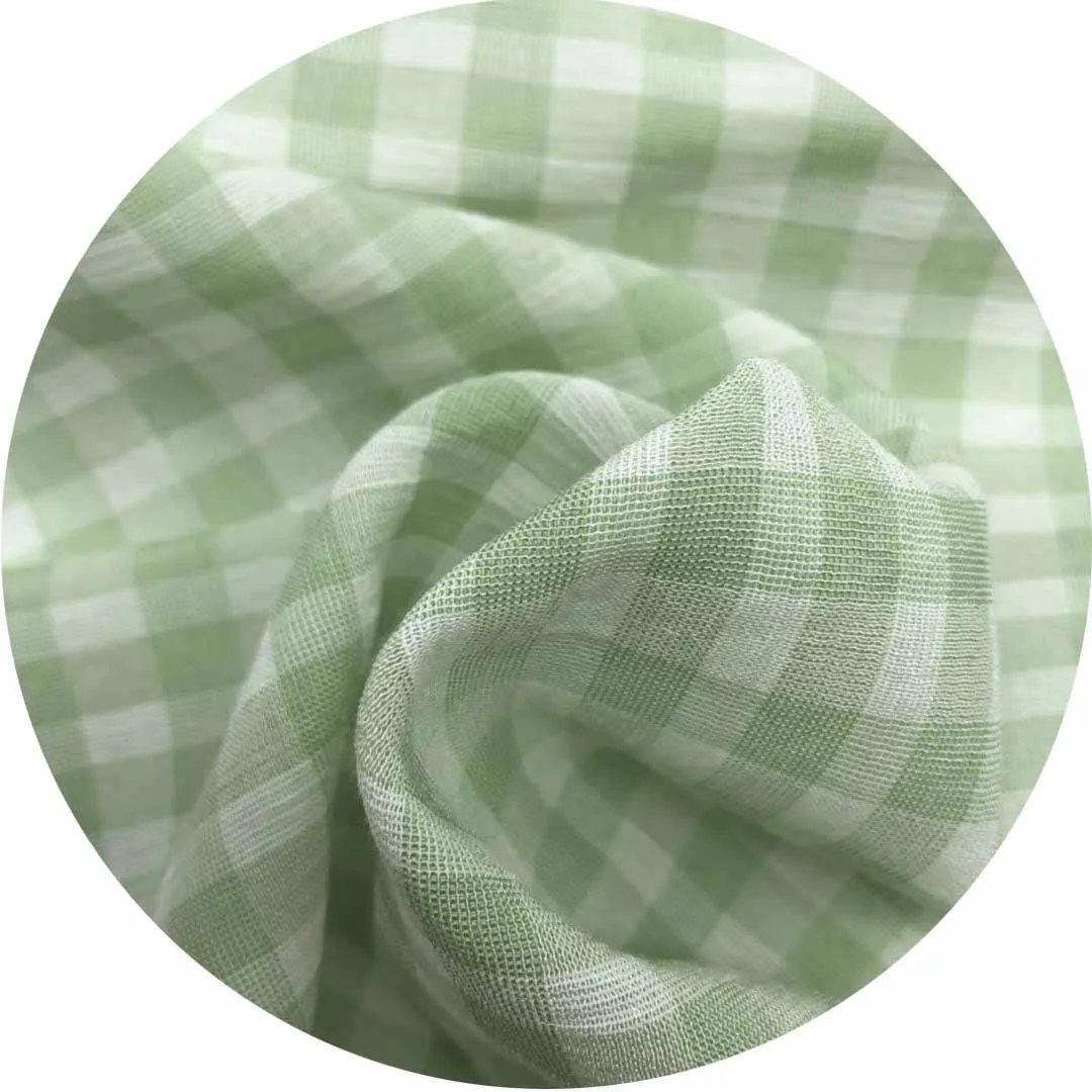 Модная классическая рубашка, полиэстер, вискоза, нейлон, однотонная зеленая и белая клетчатая пряжа, окрашенная ткань