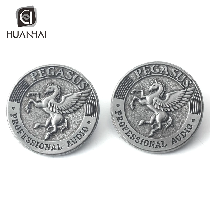 custom antique silver embossed 3D logo horse pin brooch