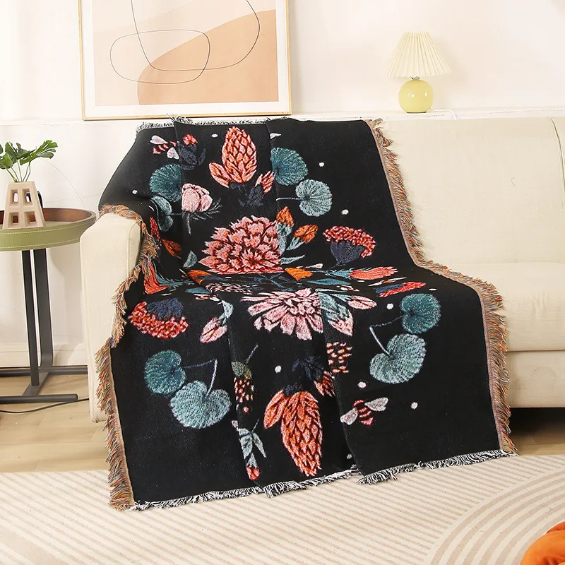 Floral Throw Blanket Picnic With Tassel Sofa Bed Decorative Boho Sofa Cover Blankets Plaid For Nordic Ins Style