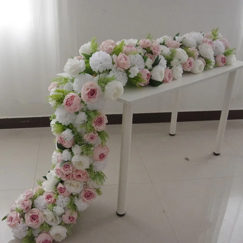 Hot sale decorative flower silk strip aisle floral table runner artifical flower runner wedding