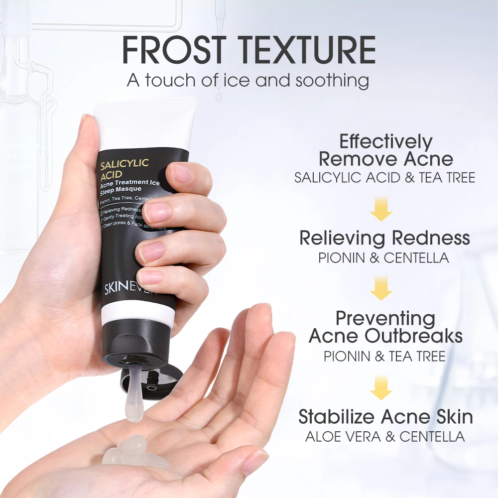 SKINEVER Salicylic Acid Ice Sleep Masque Cream Acne Treatment Face Body Mask Crystal Cleans Pores Fades Acne Marks Relieves