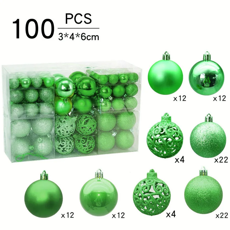 Classic Christmas ball  set 100PCS Hollow Matte Plastic Ball Christmas tree hanging Ornaments Set