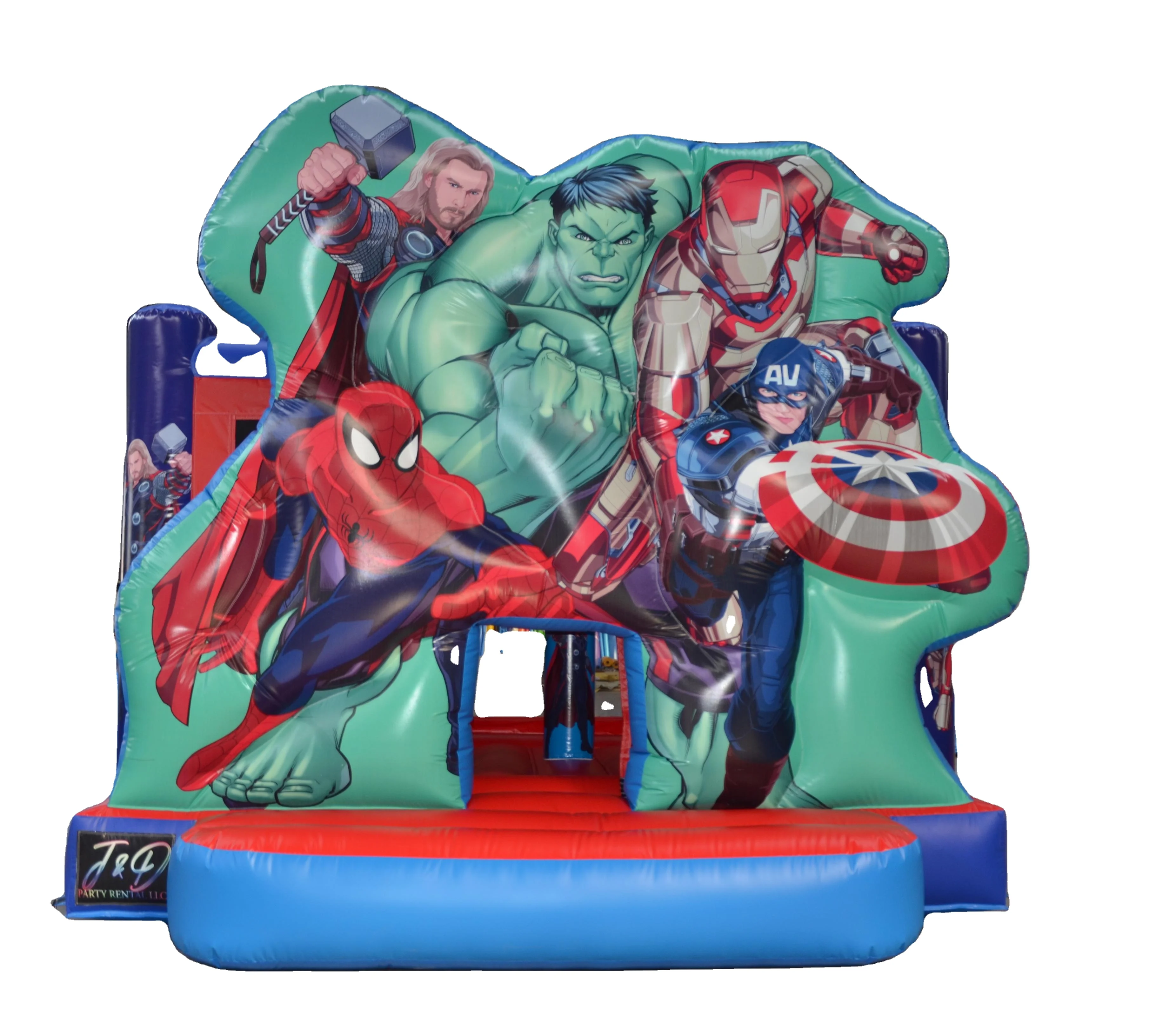 Giant Commercial Green Custom Superhero Theme Pvc Inflatable Castle Slide With Blower For Sale For Kids