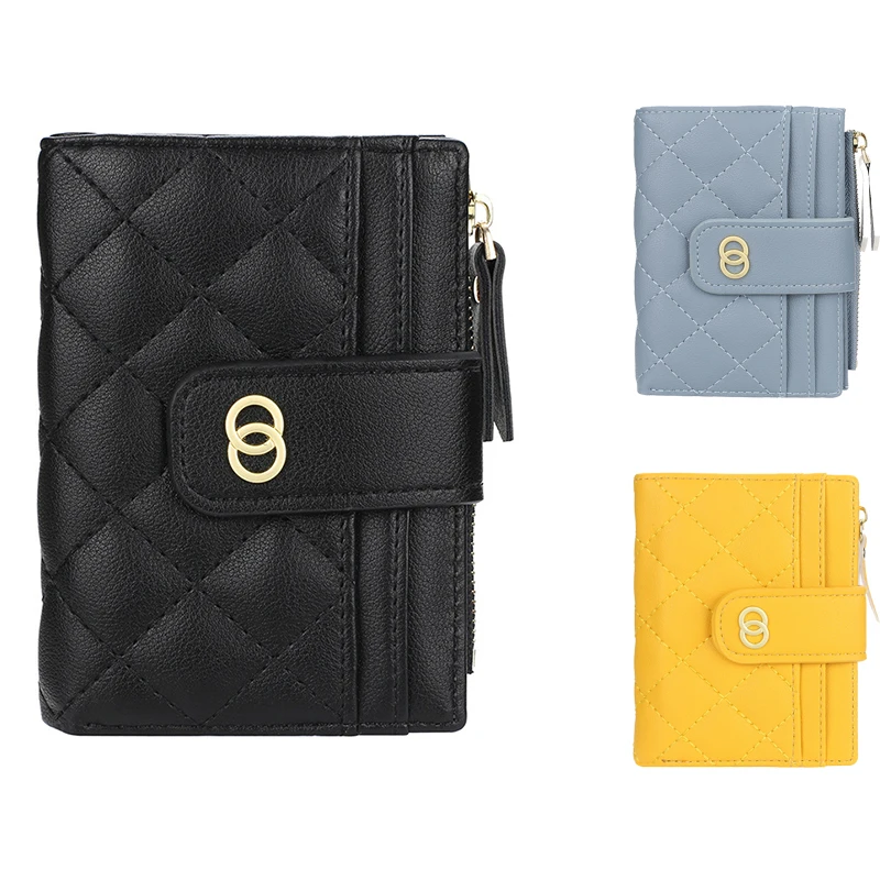 Luxury Women Diamond Plaid Wallet Short Cheap PU Leather Money Bag Multi-card Card Holders Lady Purse Zipper Wallet