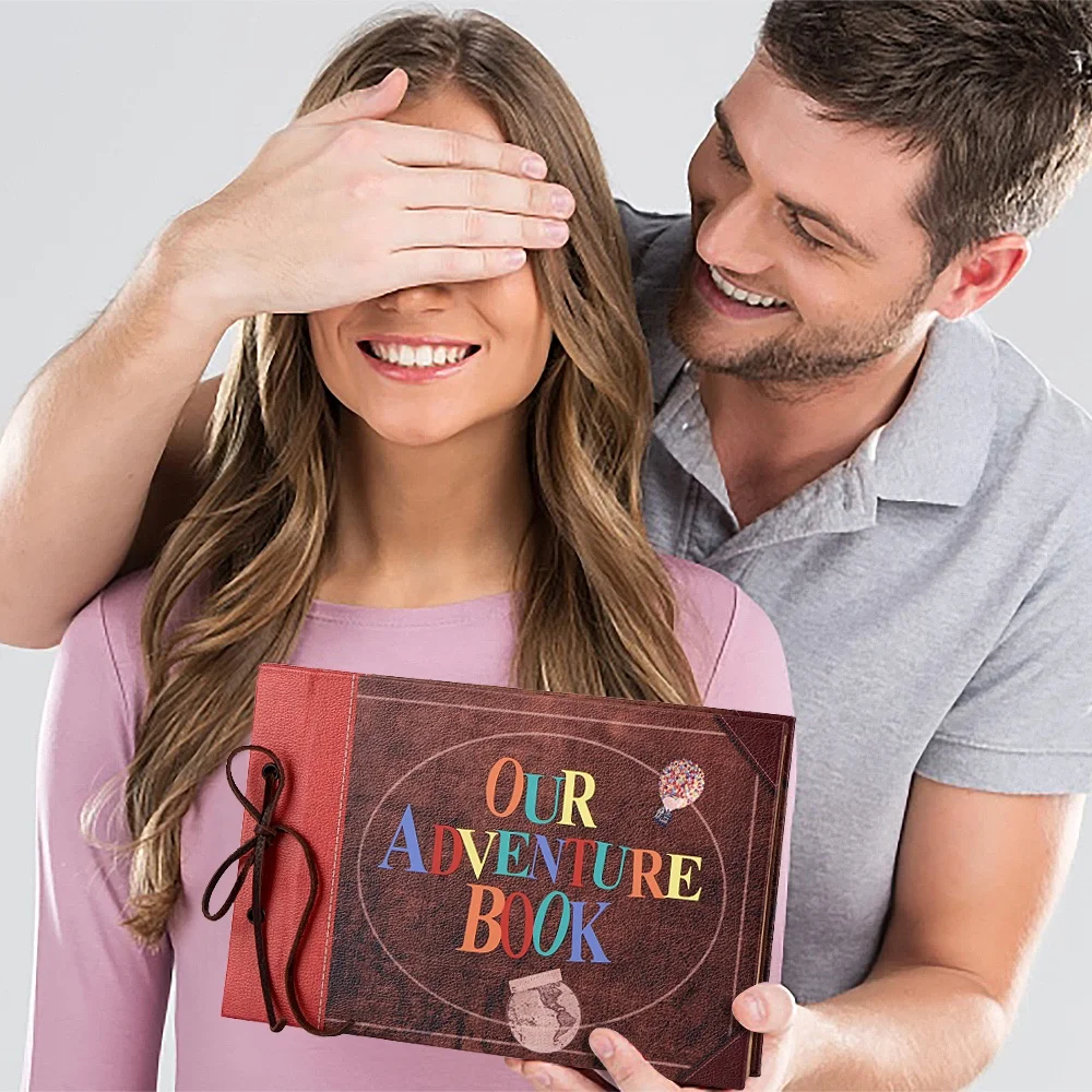 Our Adventure Book Scrapbook, Vintage Photo Album,  PU Leather Cover, 11.6 x 7.5 inches, 60 Pages