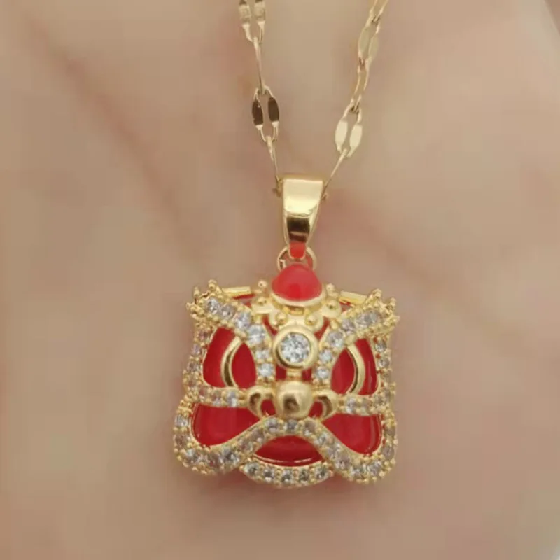 Chinese style male lion head female retro ethnic style jade jewelry national tide collarbone chain
