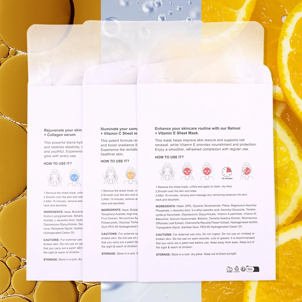 Custom Whitening Facial Sheet Masks Skin Care Moisturizing Retinol VC VE Private Label Natural Hyaluronic Acid Essence Face Mask