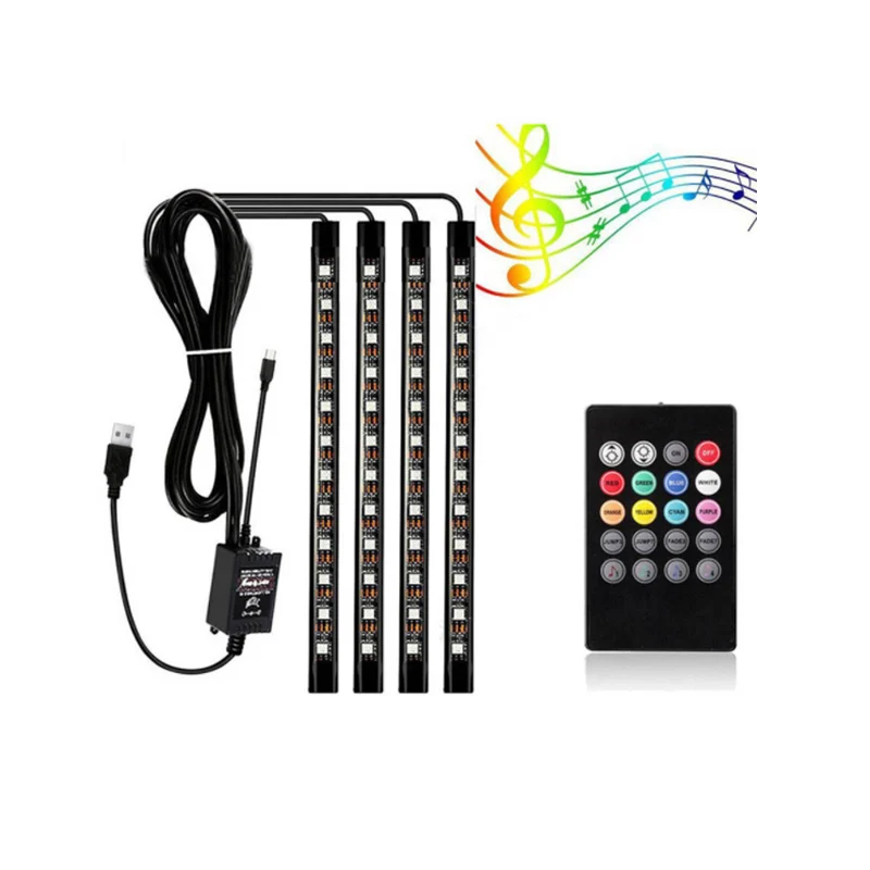 Автомобильная RGB Светодиодная лента для дневных ходовых огней, 12 В, автомобильный пульт дистанционного управления, декоративная гибкая светодиодная лента, комплект атмосферных ламп