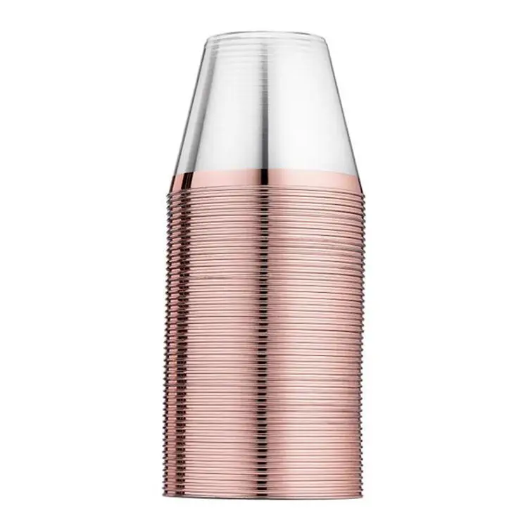 New Product Ideas 2023 Eco-friendly Home Garden 9oz Disposable Table Paper Towel Rose Gold Transparent Hot Stamping Plastic Cup