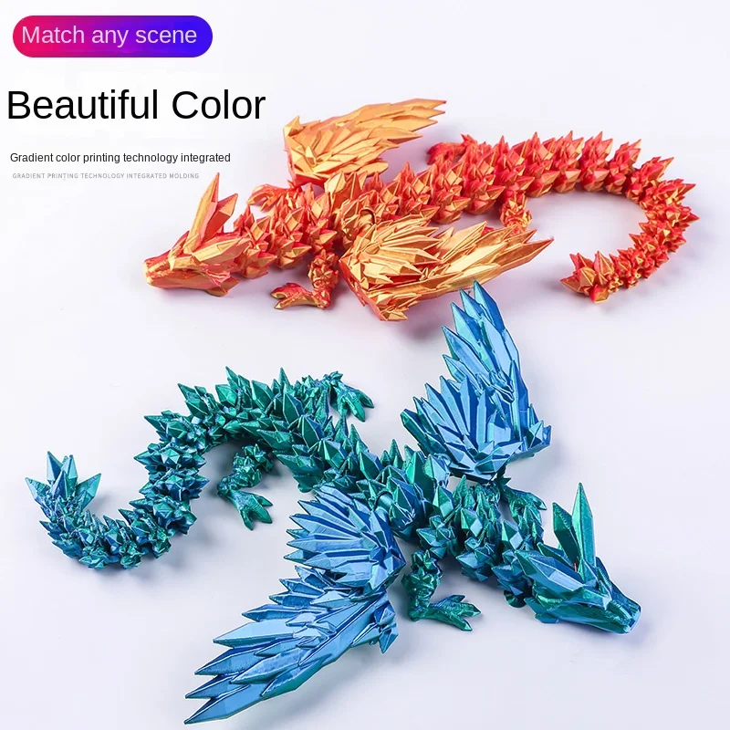 Handmade 3D Printed PLA Crystal Dragon Toy Multi-Joint Movable with Wings Car Ornaments and Gifts for Boys and Girls