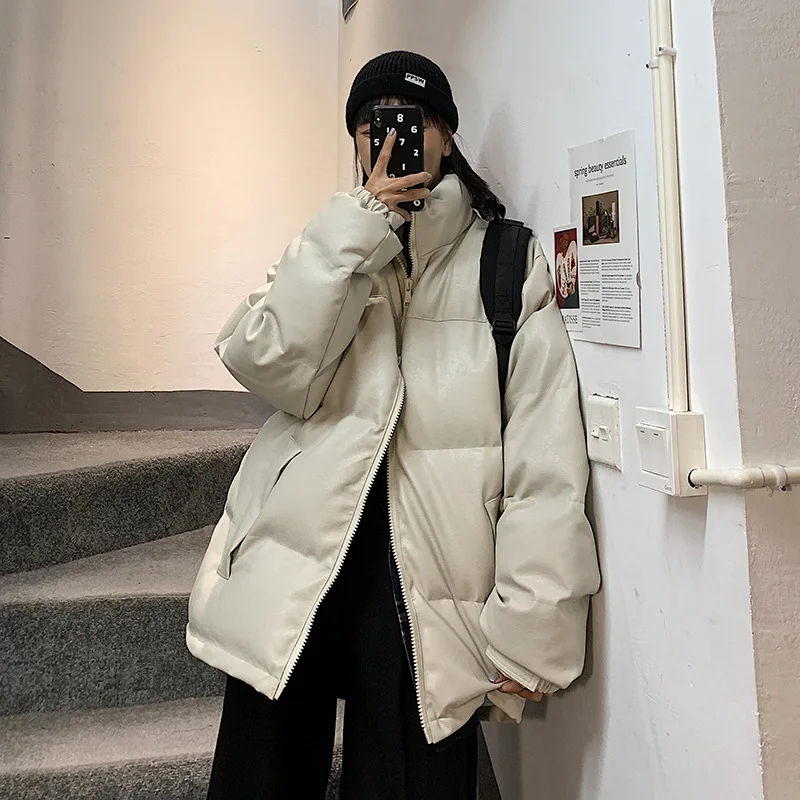 JY043 2022 winter new coats men hooded PU puffer jackets stand collar padded down jacket