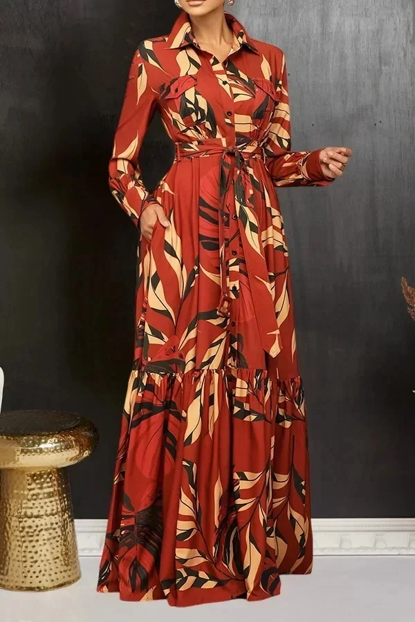 African Dresses for Women Clothing 2024 New Plus Size Print Pleat Long Maxi Shirt Dress Lace up Robe Hiver Femme Africa Vestidos