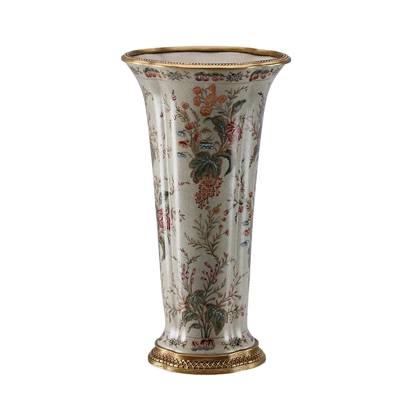 2023 European luxury ceramic decorative vase, French pure copper angel horn flower ware for wedding vases