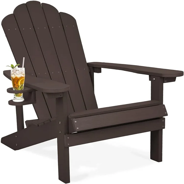 Adirondack Chair with Cup Holder Weather Resistant 1 Chair Patio Plastic Adirondack Chair for Lawn Garden  Backyard