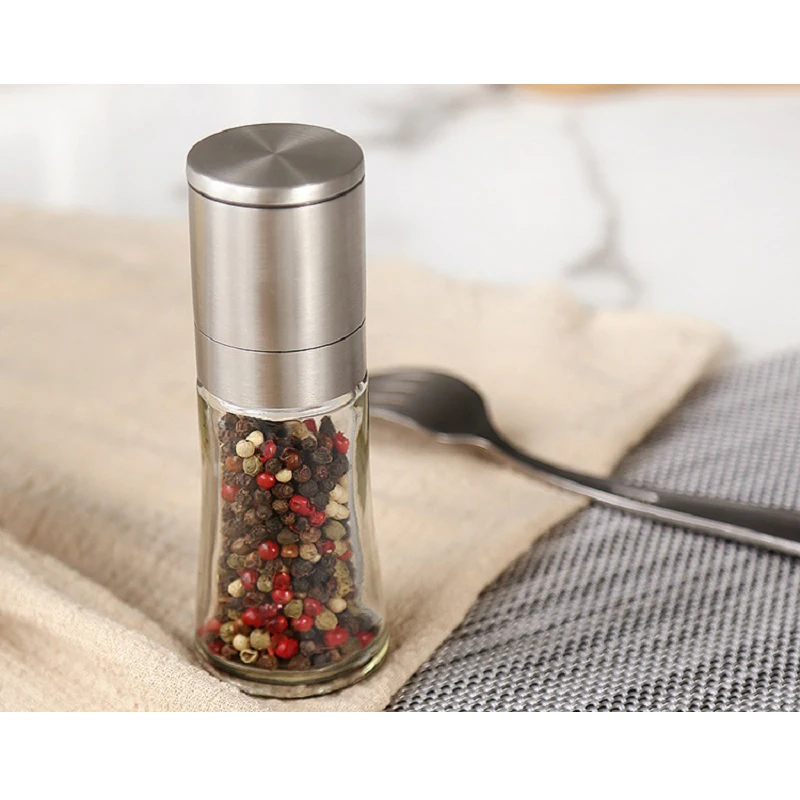 70ml Adjustable Glass Salt and Pepper Grinder Ceramic Grinder Core Salt and Pepper Grinder Stainless Steel Spice Mill