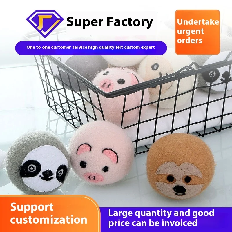 Factory Direct Supply White Gray Fluffy Wool Dryer Balls Absorbent Moisture Felt Clothes Cleaner Packaged in Cotton Bag
