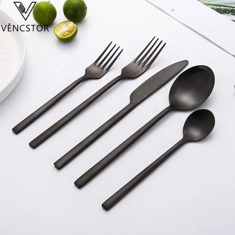 
Travel Camping Portable Black Cutlery Bulk Fork Knife Spoon Custom Stainless Steel Flatware Set 