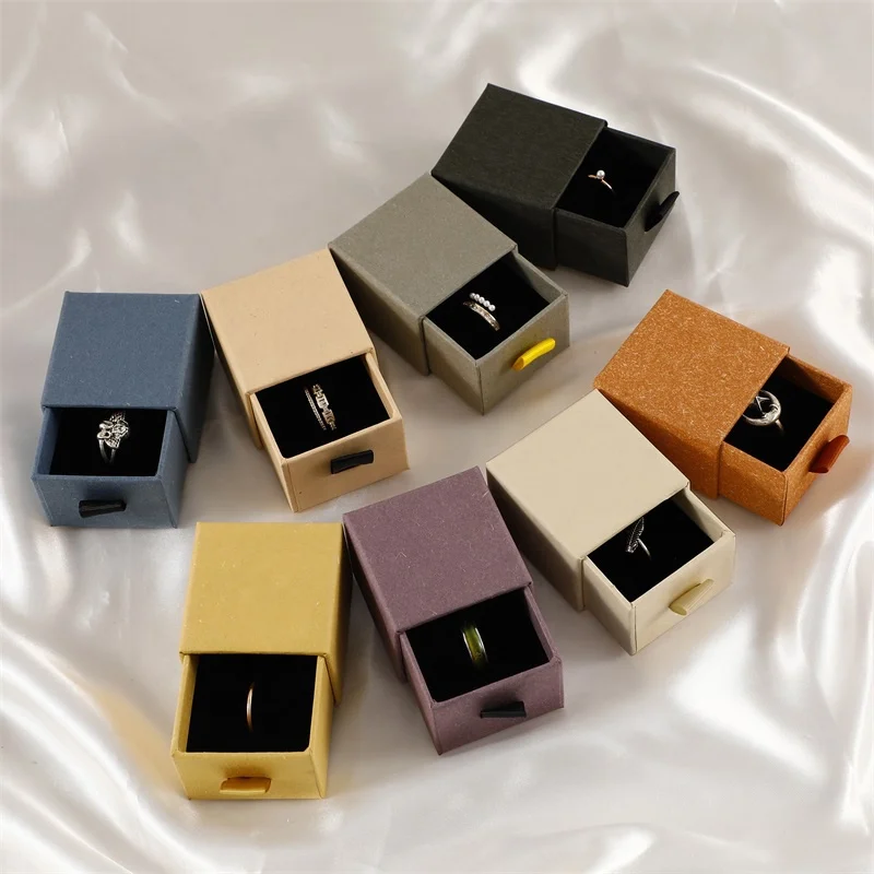 5.5*5.5cm Stamping Logo Sliding Jewelry Boxes Drawer Ring Box Jewelry Packaging Gift Box
