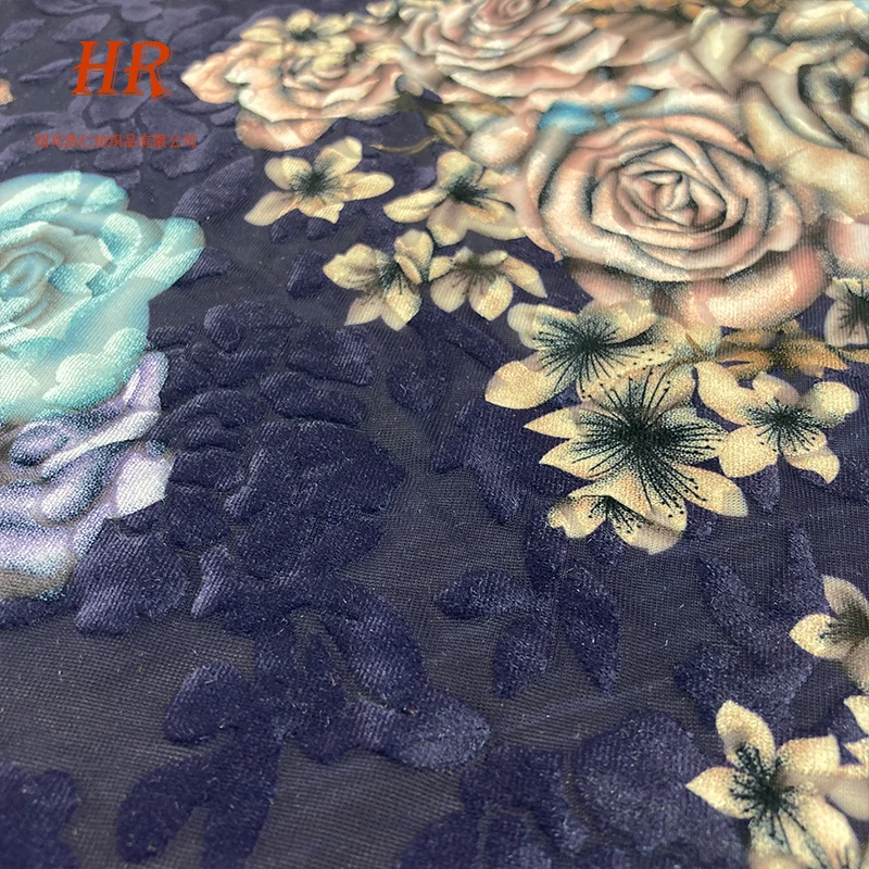 SHAOXING Luxury design flower design soft touch burnout knit digital print polyester korea velvet fabric