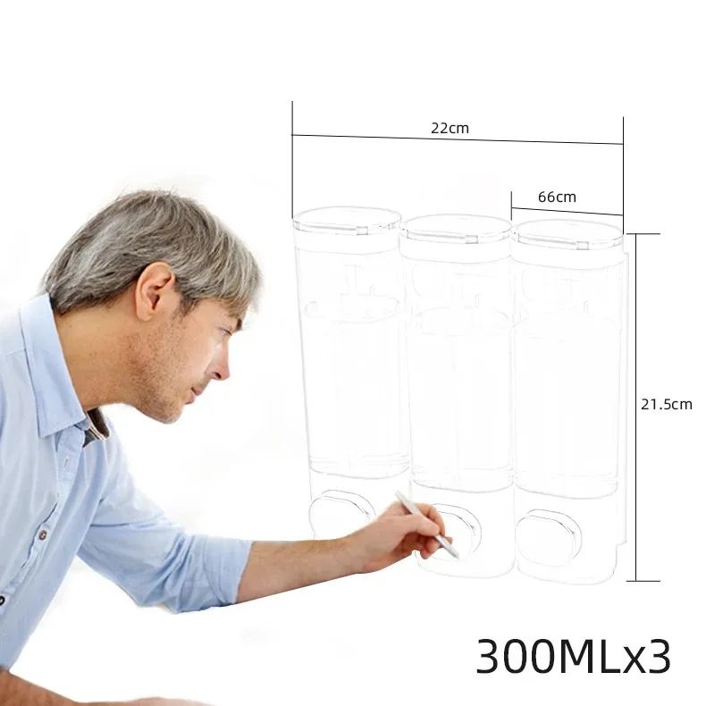 hotel adhesive empty pump press 3-in-1 liquid soap dispenser set for shampoo and conditioner premium with labels