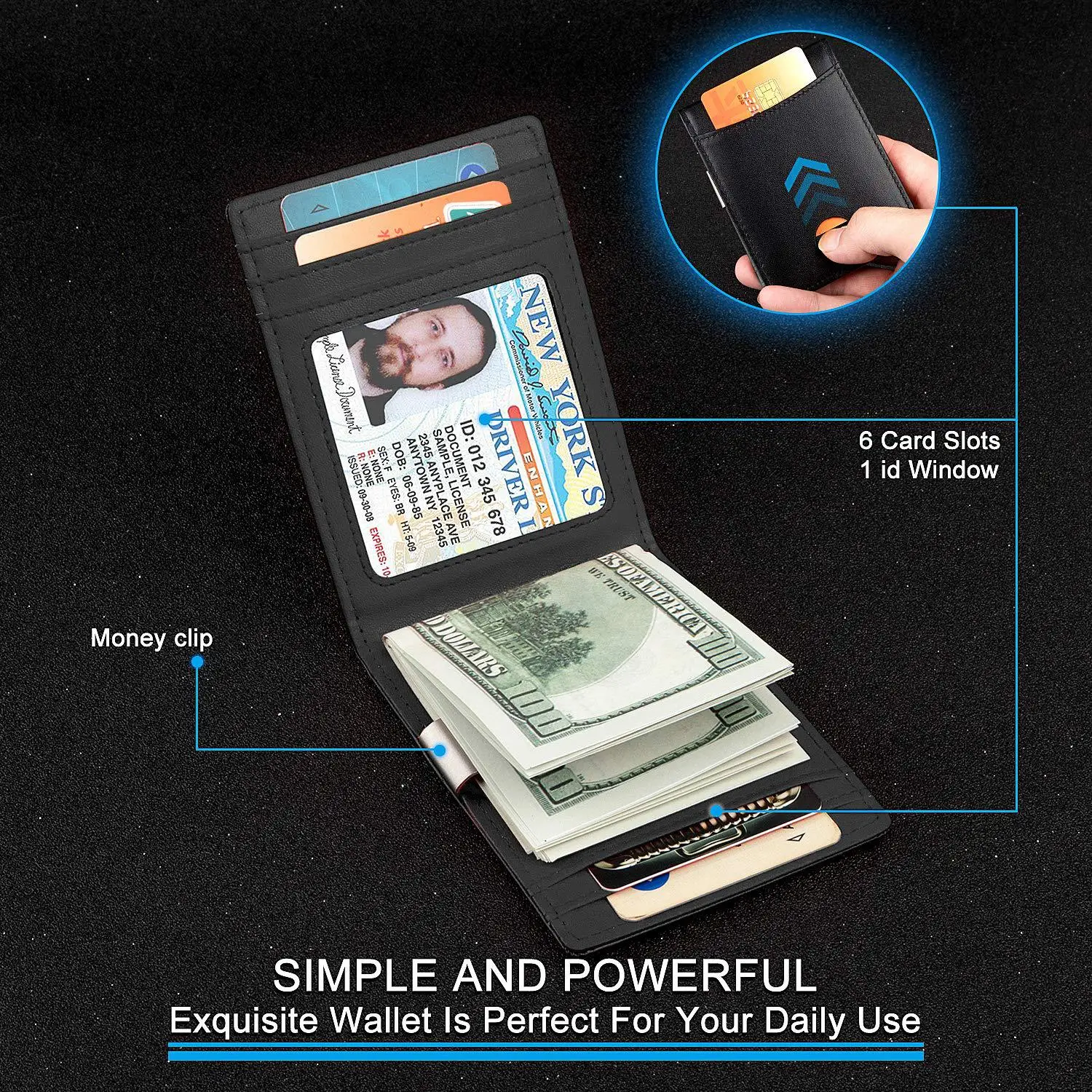 RFID Blocking Wallet Genuine Leather Business Dollar Money Clip ID Card Sleeve Luxury Designer Coin Purse Men Credit Card Holder