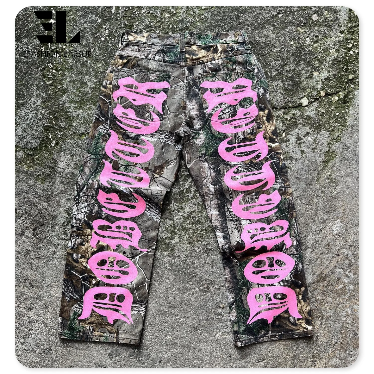LARSUR Custom Logo OEM ODM baggy camo stacked denim pants dgt digital screen printing logo camouflage flare jeans men streetwear