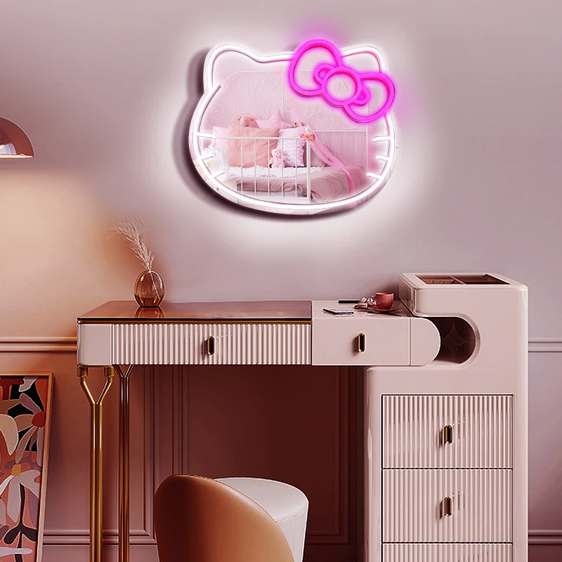 Wholesale Smart Mirror Led Hello Kitty Light Decor Accessories Touch Screen Wall Hanging Makeup Table Mirror Fill Light Mirror