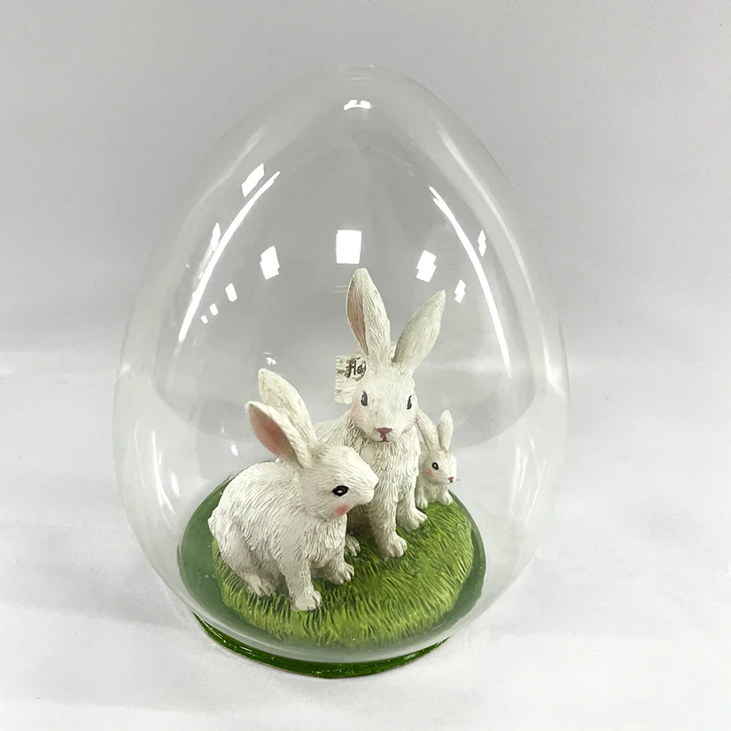 
Happy Easter Egg Hunt 10.5cm Glass Easter Egg Resin Rabbit Ornament Easter Decorations 