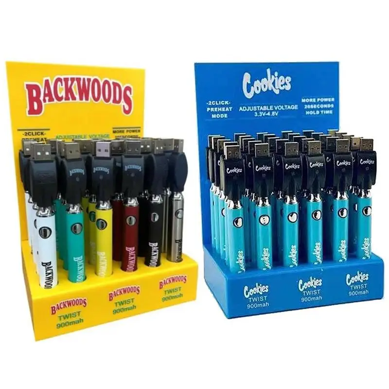 2021 new arrival cookies 30CT display voltage twist slim vapes CBD batteries 510 thread backwoods battery for cartridges