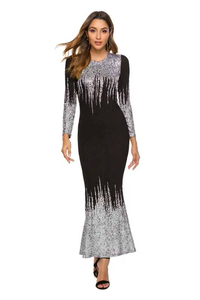 Bronzed Print Slim Long Sleeve fitness trendy clothing women dresses