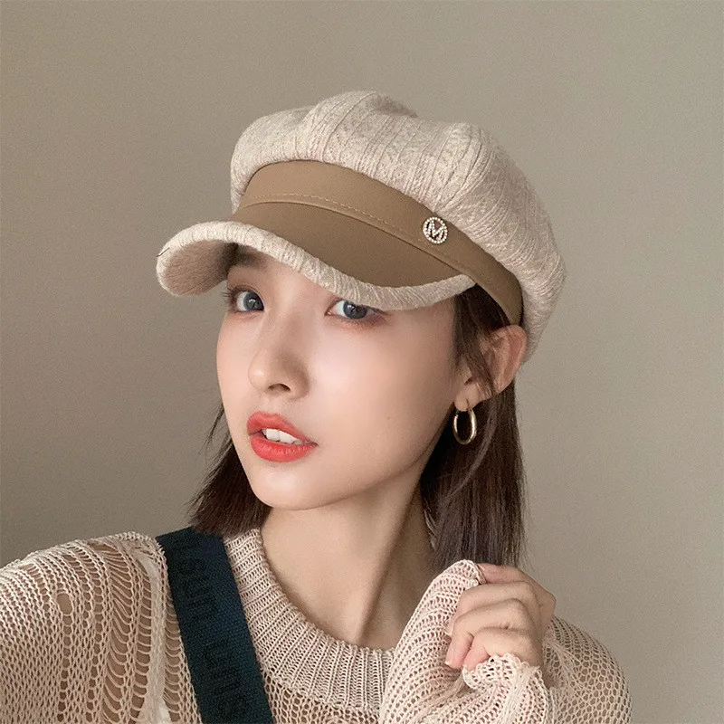 Leather PU Fabric Women Adjustable Octagonal Hat Autumn Winter Vintage   for Young Girl Fashion Accessories Outdoor Wholesale