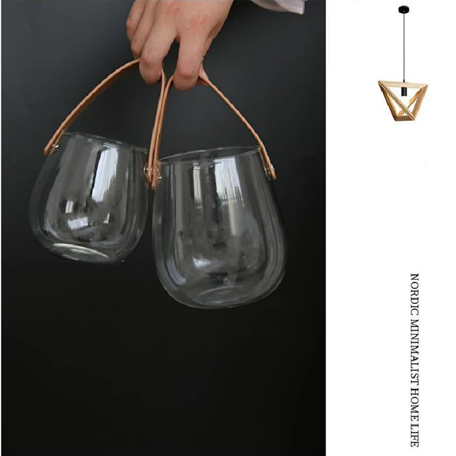 Furniture Decorations Portable Round Glass Vase with Handle Candle Holder